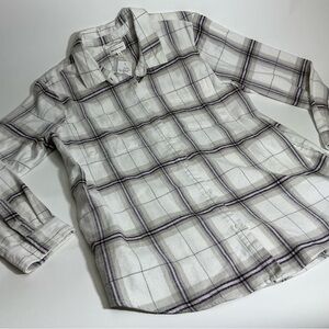 Thread & Supply White and Gray Plaid Button Down Flannel Shirt